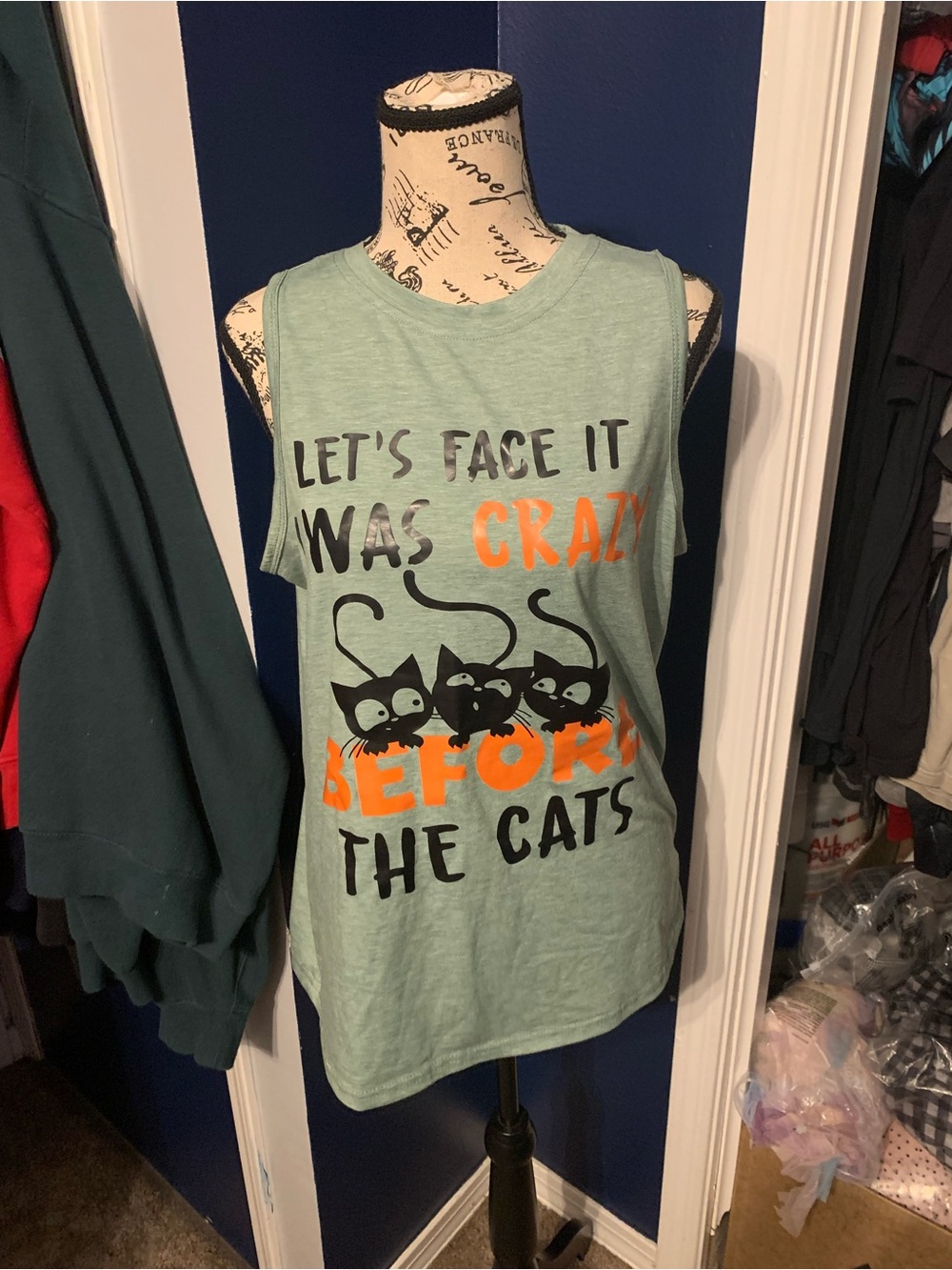 Let’s Face It It Was Crazy Before The Cats Graphic Tank Top - Mint